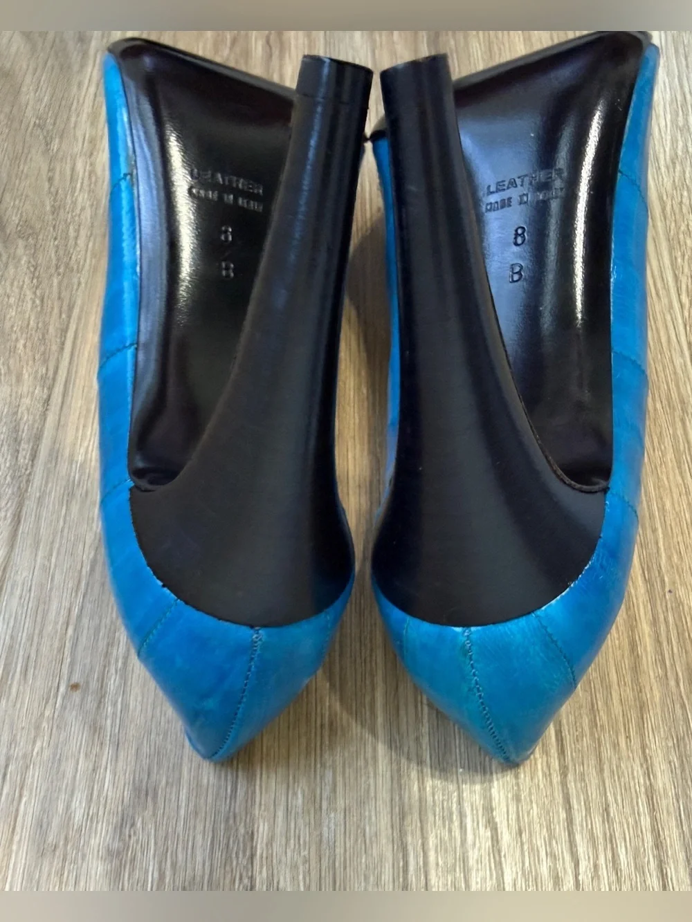 Tibi New York Electric Blue Eel Skin Pointed Toe Pumps Size 8B